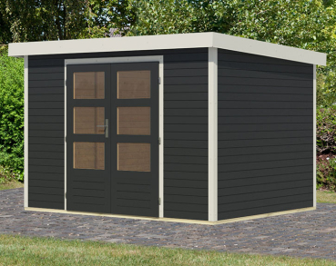 Karibu Hybrid-Gartenhaus Jupiter 4 C - 19mm Elementhaus - Geräteschuppen - Pultdach - anthrazit/weiss