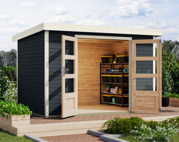 Karibu Hybrid-Gartenhaus Jupiter 4 C - 19mm Elementhaus - Geräteschuppen - Pultdach - anthrazit/weiss