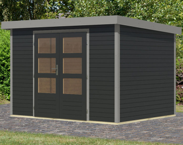 Karibu Hybrid-Gartenhaus Jupiter 4 C - 19mm Elementhaus - Geräteschuppen - Pultdach - anthrazit/grau