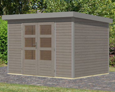 Karibu Hybrid-Gartenhaus Jupiter 4 D - 19mm Elementhaus - Geräteschuppen - Pultdach - wassergrau/grau