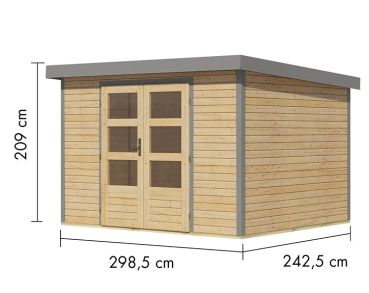 Karibu Hybrid-Gartenhaus Jupiter 5 A - 19mm Elementhaus - Geräteschuppen - Pultdach - natur/grau