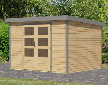 Karibu Hybrid-Gartenhaus Jupiter 5 A - 19mm Elementhaus - Geräteschuppen - Pultdach - natur/grau