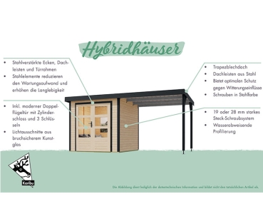 Karibu Hybrid-Gartenhaus Merkur D - 19mm Elementhaus - 2-Raum-Gartenhaus - Pultdach - wassergrau/weiss