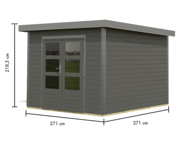 Preview: Karibu Hybrid-Gartenhaus Pluto 6 B - 28mm Elementhaus - Geräteschuppen - Pultdach - terragrau/grau