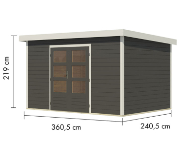 Karibu Hybrid-Gartenhaus Pluto 7 B - 28mm Elementhaus - Geräteschuppen - Pultdach - terragrau/weiss