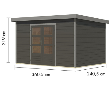 Karibu Hybrid-Gartenhaus Pluto 7 B - 28mm Elementhaus - Geräteschuppen - Pultdach - terragrau/grau