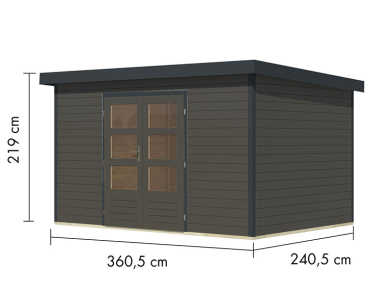 Preview: Karibu Hybrid-Gartenhaus Pluto 7 B - 28mm Elementhaus - Geräteschuppen - Pultdach - terragrau/anthrazit