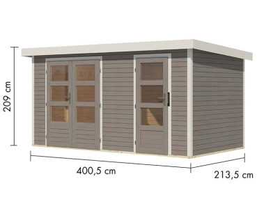 Preview: Karibu Hybrid-Gartenhaus Merkur D - 19mm Elementhaus - 2-Raum-Gartenhaus - Pultdach - wassergrau/weiss Preview: Karibu Hybrid-Gartenhaus Merkur D - 19mm Elementhaus - 2-Raum-Gartenhaus - Pultdach - wassergrau/weiss