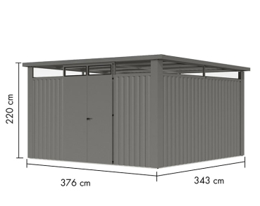 Preview: Karibu Metall-Gartenhaus Østen 4 - Elementhaus - Geräteschuppen - Pultdach - grau Preview: Karibu Metall-Gartenhaus Østen 4 - Elementhaus - Geräteschuppen - Pultdach - grau