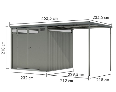 Preview: Karibu Metall-Gartenhaus Østen 2 + 2,25 Anbaudach - Elementhaus - Geräteschuppen - Pultdach - grau Preview: Karibu Metall-Gartenhaus Østen 2 + 2,25 Anbaudach - Elementhaus - Geräteschuppen - Pultdach - grau