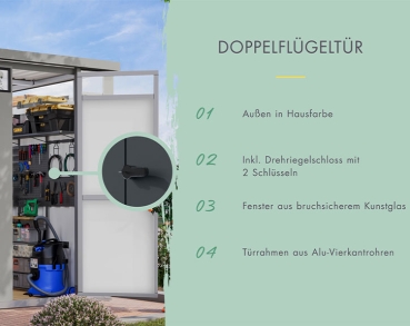 Preview: Karibu Metall-Gartenhaus Østen 2 + 2,25 Anbaudach - Elementhaus - Geräteschuppen - Pultdach - grau Preview: Karibu Metall-Gartenhaus Østen 2 + 2,25 Anbaudach - Elementhaus - Geräteschuppen - Pultdach - grau