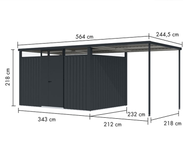 Preview: Karibu Metall-Gartenhaus Østen 3 + 2,25 Anbaudach - Elementhaus - Geräteschuppen - Pultdach - anthrazit Preview: Karibu Metall-Gartenhaus Østen 3 + 2,25 Anbaudach - Elementhaus - Geräteschuppen - Pultdach - anthrazit