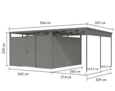 Preview: Karibu Metall-Gartenhaus Østen 3,5 + 2,25 Anbaudach - Elementhaus - Geräteschuppen - Pultdach - grau Preview: Karibu Metall-Gartenhaus Østen 3,5 + 2,25 Anbaudach - Elementhaus - Geräteschuppen - Pultdach - grau