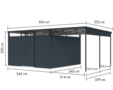 Preview: Karibu Metall-Gartenhaus Østen 3,5 + 2,25 Anbaudach - Elementhaus - Geräteschuppen - Pultdach - anthrazit Preview: Karibu Metall-Gartenhaus Østen 3,5 + 2,25 Anbaudach - Elementhaus - Geräteschuppen - Pultdach - anthrazit
