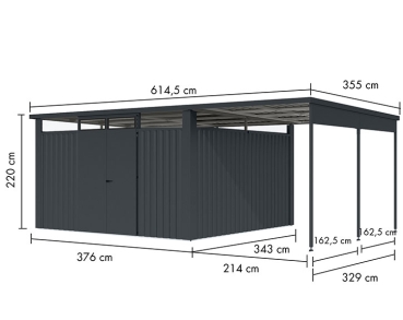 Preview: Karibu Metall-Gartenhaus Østen 4 + 2,25 Anbaudach - Elementhaus - Geräteschuppen - Pultdach - anthrazit Preview: Karibu Metall-Gartenhaus Østen 4 + 2,25 Anbaudach - Elementhaus - Geräteschuppen - Pultdach - anthrazit