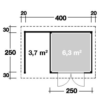 Preview: Wolff Finnhaus Gartenhaus Valentina 4025 mit Seitendach & Kaminholzanbau-Wandset 150 cm