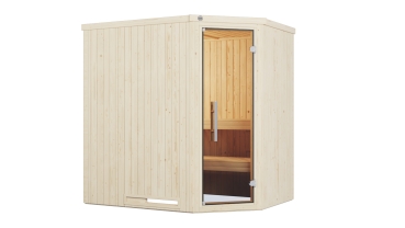 Preview: Weka Elementsauna Varberg 1 Trend mit Eckeinstieg & weiss lasierten Fronten - 68 mm
