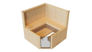 Weka Elementsauna Varberg 3 Trend Familiensauna mit Eckeinstieg & weiss lasierten Fronten - 68 mm