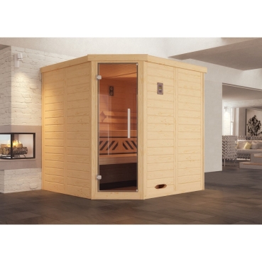 Weka Premium Massivholz-Elementsauna Kemi Eck 1 mit Glastür