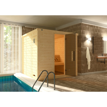 Weka Premium Massivholz-Elementsauna Kemi 4 mit Glastür - 45 mm