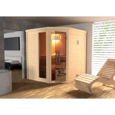 Weka Premium Massivholzsauna Turku 1 Sparset 1 inkl. 7,5 kW Ofen und Leuchtenset - 45 mm