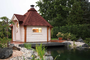 Preview: Wolff Finnhaus Grillkota Jesse 3833 mit roten oder schwarzen Dachschindeln