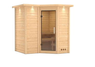 KARIBU SAHIB 1 Massivholzsauna Eckeinstieg