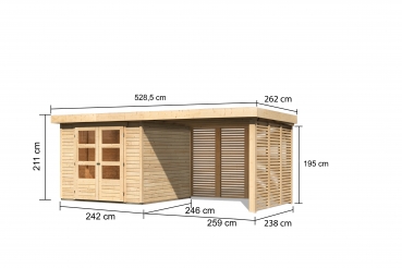 Gartenhaus Askola 3,5 mit 280 cm Anbaudach + Lamellenwände