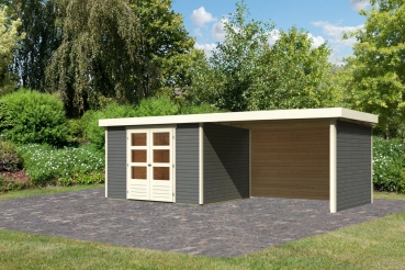 Gartenhaus Askola 5 mit 280cm Anbaudach+Rückwand+Seitenwand