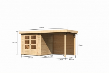 Gartenhaus Askola 2  mit 240cm Anbaudach + Rückwand