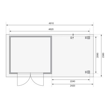 Gartenhaus Askola 3 mit 240 Anbaudach + Rückwand
