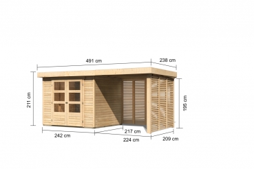 Gartenhaus Askola 3 mit 240cm Anbaudach + Lamellenwände