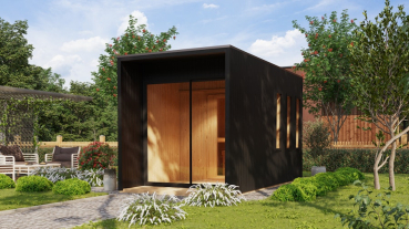 Preview: Karibu Design Saunahaus Miramar Blackline mit Vorraum - 73 mm in Schwarz oder Natur