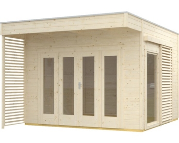 Gartenhaus SKAN HOLZ Tokio 2 einschalig mit Fußboden und KSK-M Dachbahn 340x340 cm natur