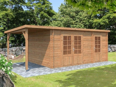 Preview: Palmako Blockbohlenhaus Ella 13,1+3,9 m² 28 mm naturbelassen