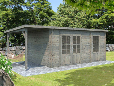 Preview: Palmako Blockbohlenhaus Ella 13,1+3,9 m² 28 mm naturbelassen