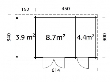 Palmako Blockbohlenhaus Ella 13,1+3,9 m² 28 mm naturbelassen