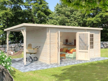 Preview: Palmako Blockbohlenhaus Ella 13,1+3,9 m² 28 mm naturbelassen