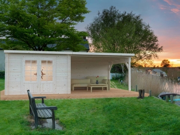 Preview: Palmako Blockbohlenhaus Ella 8,7+10,0 m² 28 mm naturbelassen