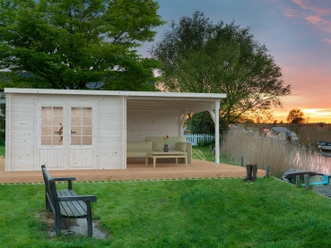 Preview: Palmako Blockbohlenhaus Ella 8,7+8,2 m² 28 mm naturbelassen