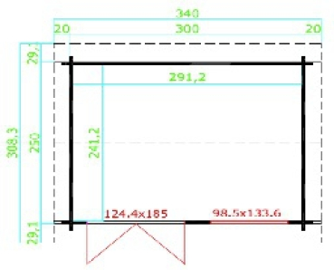 Preview: Lasita Maja Gartenhaus ALEX 320x270 cm, 44mm Bohlen ISO