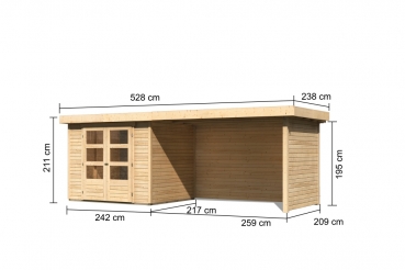 Gartenhaus Askola 3 mit 280 Anbaudach + Rückwand+Seitenwand