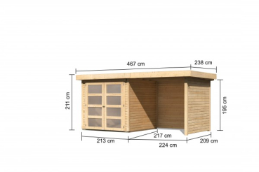 Gartenhaus Mühlendorf 2 mit Anbaudach 240 cm+Seitenwand+Rückwand