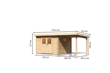Gartenhaus Torgau 3 mit Anbaudach 230cm -40mm