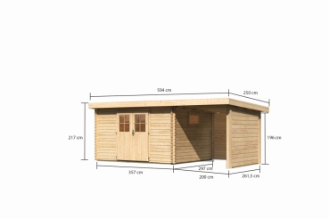 Preview: Gartenhaus Torgau 4 mit Anbauwand 230cm+Rückwand+Seitenwand in 40mm