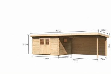 Preview: Gartenhaus Torgau 4 mit Anbaudach 440cm + Rückwand in 40mm