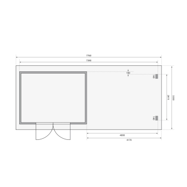 Preview: Gartenhaus Torgau 4 mit Anbaudach 440 cm +Rückwand+Seitenwand in 40mm