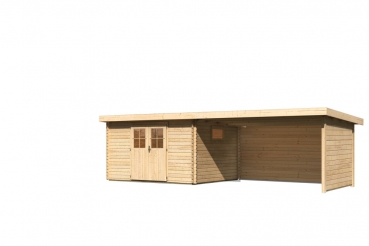 Preview: Gartenhaus Torgau 4 mit Anbaudach 440 cm +Rückwand+Seitenwand in 40mm