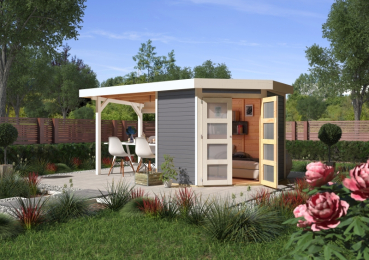 Preview: Karibu Gartenhaus Gerätehaus Goldendorf 3 mit 240 cm Schleppdach - 19 mm in Terragrau