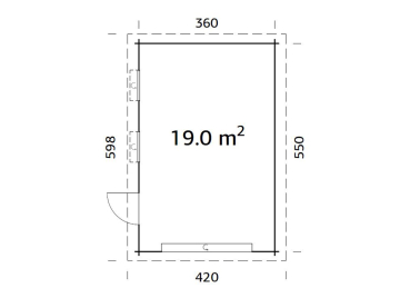 Preview: Palmako Garage Rasmus 19,0 m² mit Sektionaltor 44 mm naturbelassen